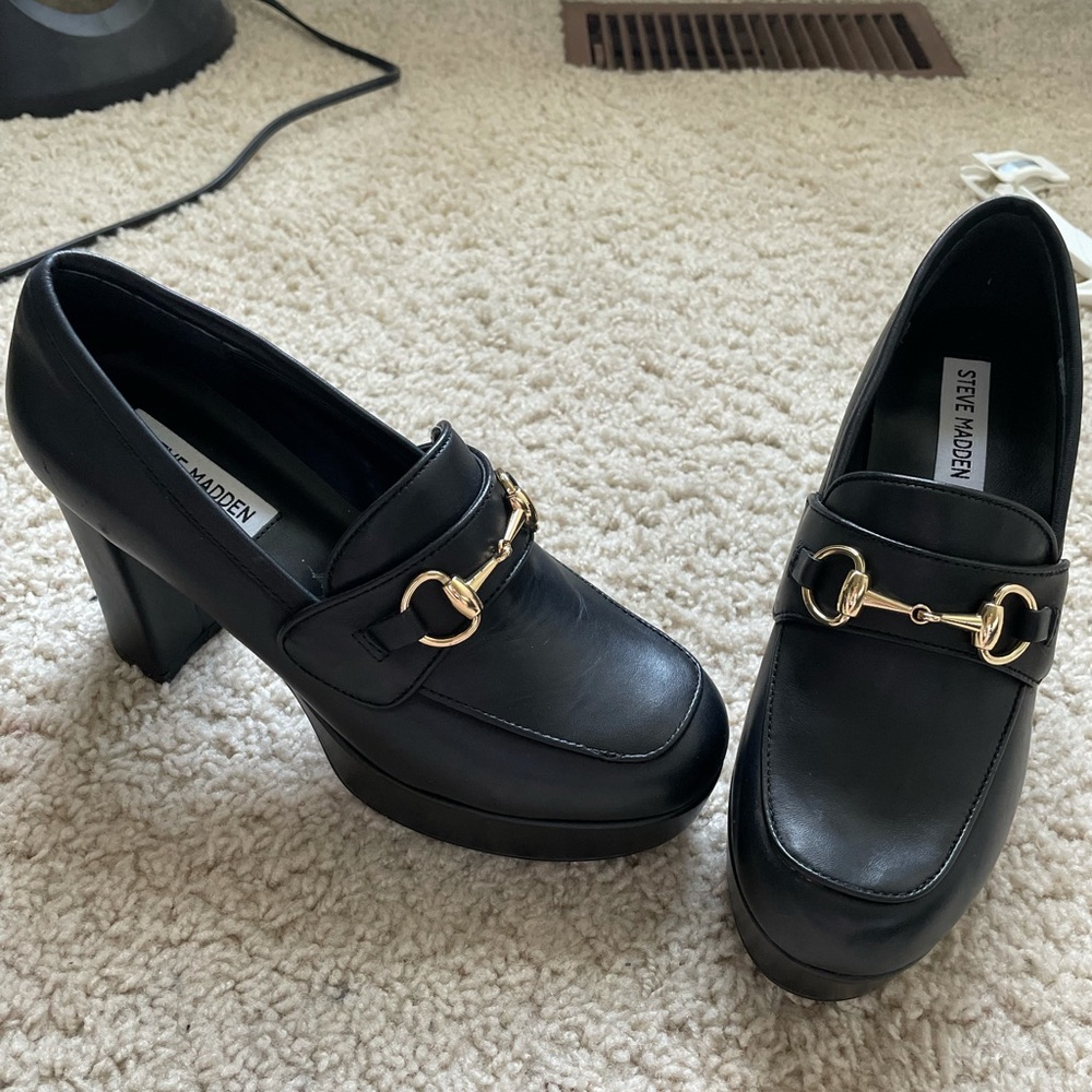 Steve Madden Black Horsebit Platform Loafers